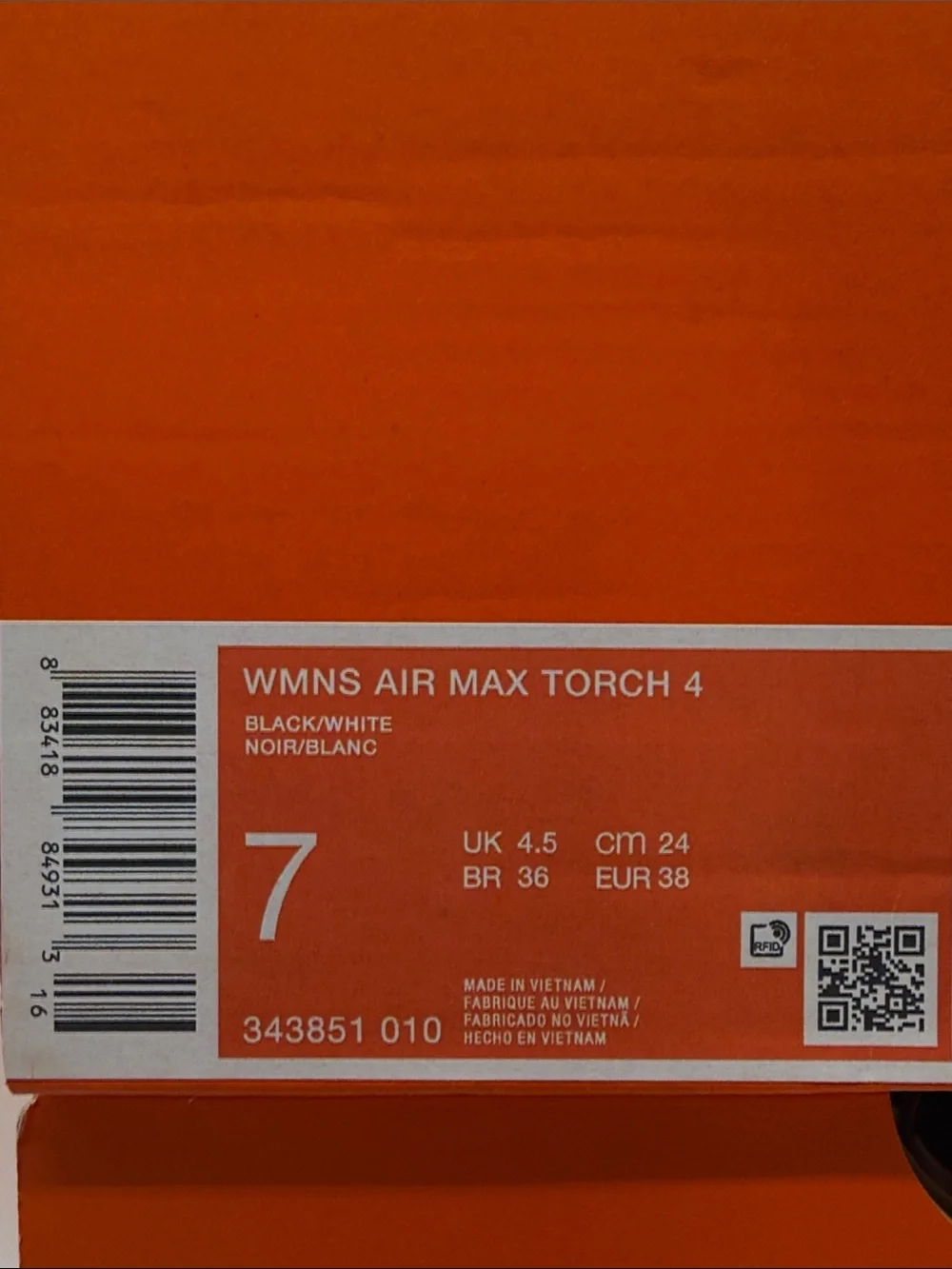 Nike Air Max Torch 4 Black White 343851-010 Women’s Size 7